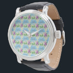 Blue Floral Pattern Aesthetic | Watercolor Flower  Watch<br><div class="desc">A soft and elegant watercolor floral pattern featuring blue flowers, purple blossoms, and green leaves on a black background. This seamless botanical design brings a fresh spring garden aesthetic, perfect for nature lovers and floral art enthusiasts. Ideal for apparel, home decor, and accessories, this design suits spring and summer vibes,...</div>