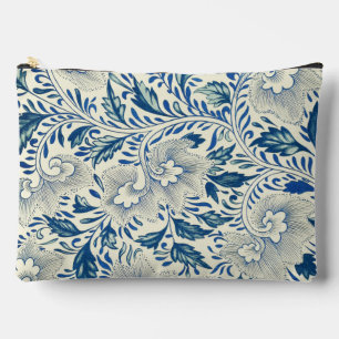 Blue Floral Pattern Antique Asian Design Accessory Pouch
