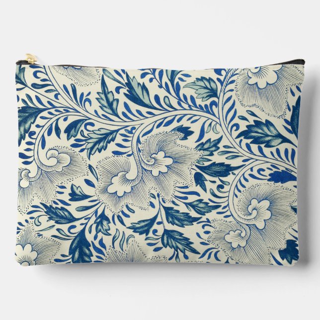 Blue Floral Pattern Antique Asian Design Accessory Pouch (Front)