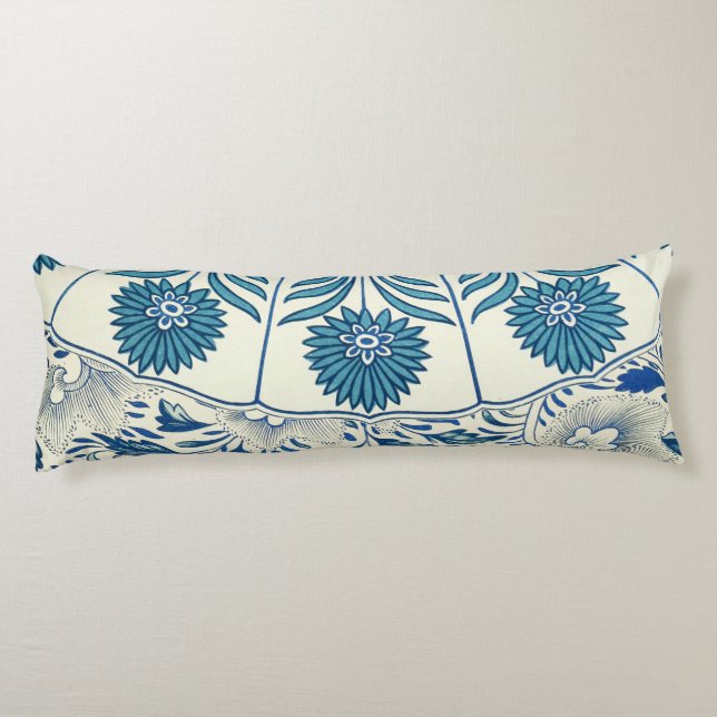 Blue Floral Pattern Antique Asian Design Body Cushion (Back)