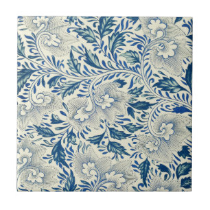Blue Floral Pattern Antique Asian Design Ceramic Tile