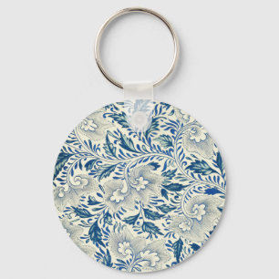 Blue Floral Pattern Antique Asian Design Key Ring