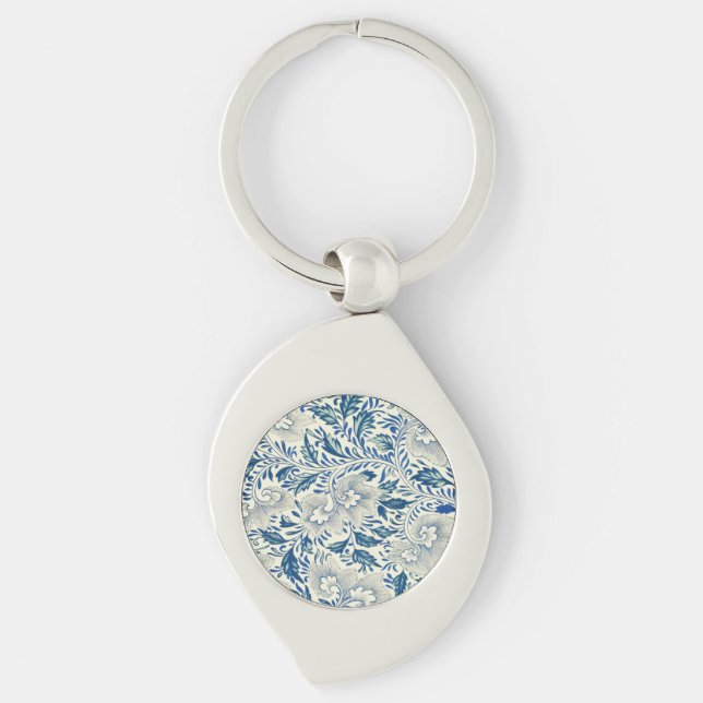 Blue Floral Pattern Antique Asian Design Key Ring (Front)