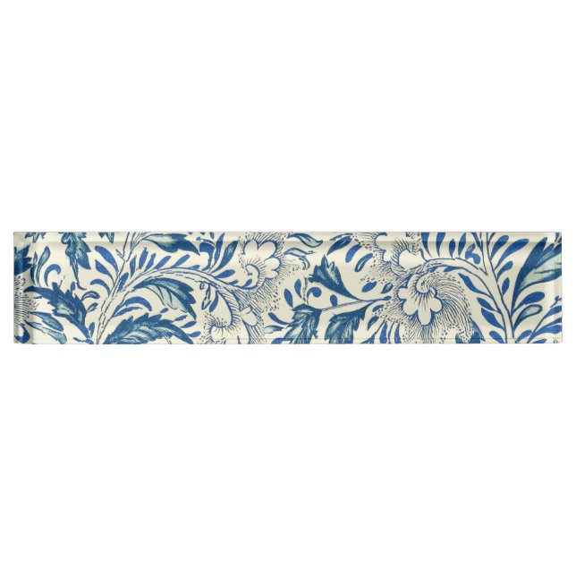 Blue Floral Pattern Antique Asian Design Nameplate (Front)