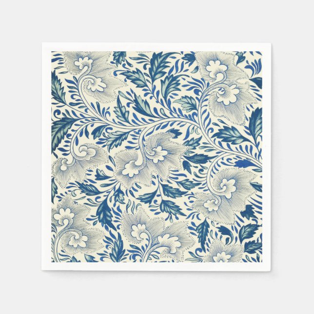 Blue Floral Pattern Antique Asian Design Napkin (Front)