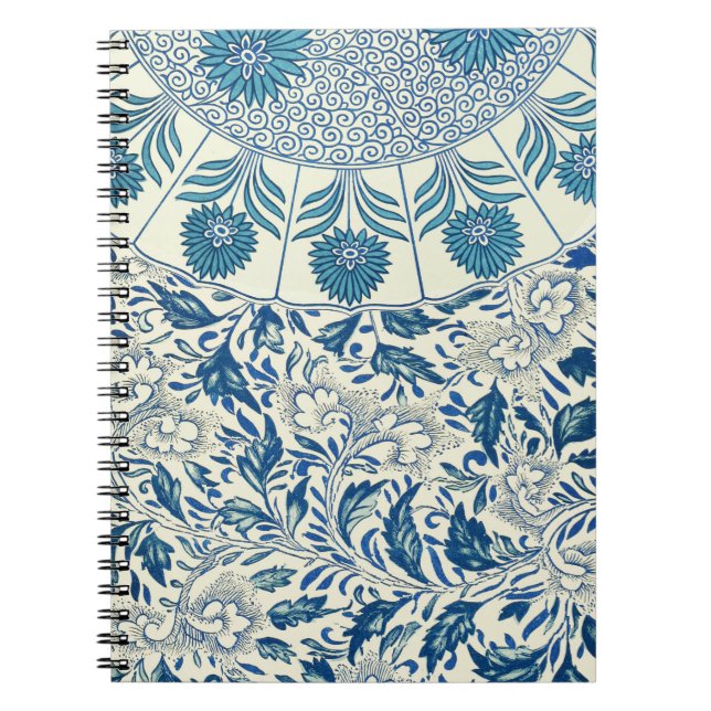Blue Floral Pattern Antique Asian Design Notebook (Front)