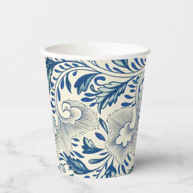 Blue Floral Pattern Antique Asian Design Paper Cups (Front)