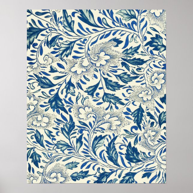 Blue Floral Pattern Antique Asian Design Poster (Front)
