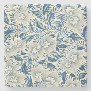 Blue Floral Pattern Antique Asian Design Stone Coaster
