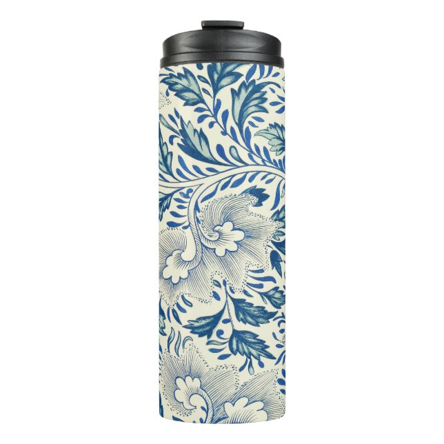 Blue Floral Pattern Antique Asian Design Thermal Tumbler (Front)