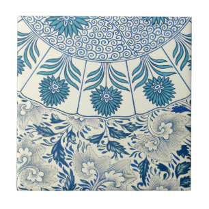 Blue Floral Pattern Antique Asian Design Tile