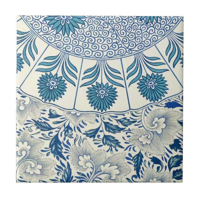 Blue Floral Pattern Antique Asian Design Tile (Front)
