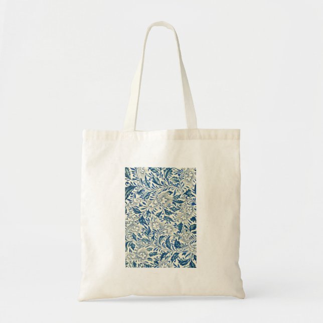 Blue Floral Pattern Antique Asian Design Tote Bag (Front)