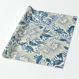 Blue Floral Pattern Antique Asian Design Wrapping Paper