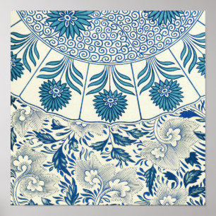 Blue floral Pattern Antique Vintage Poster