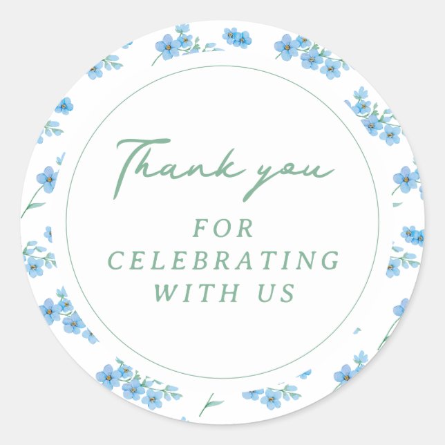 Blue Floral Pattern Baby Shower Classic Round Sticker (Front)