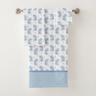 Blue Floral Pattern Bath Towel Set