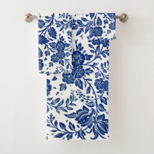 Blue Floral Pattern Bath Towel Set