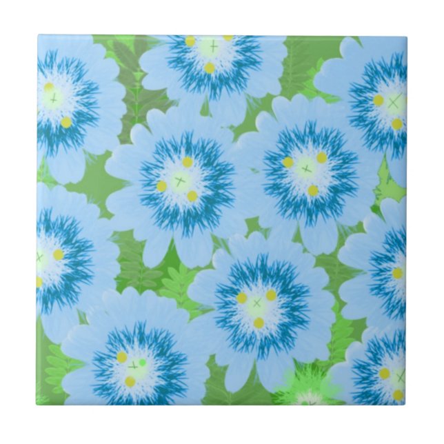 Blue Floral Pattern Ceramic Tile (Front)