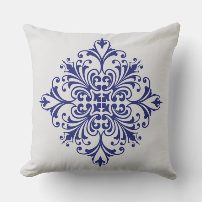 Blue Floral Pattern Cushion (Front)