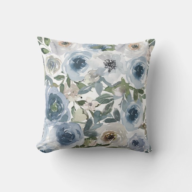 Blue floral pattern cushion (Front)
