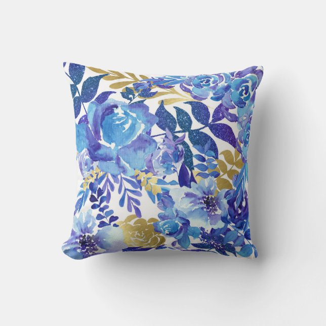 Blue floral pattern cushion (Front)