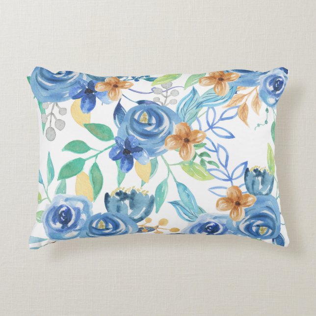 Blue floral pattern decorative cushion (Front)