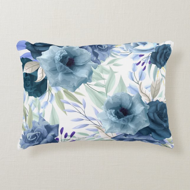 Blue floral pattern decorative cushion (Front)