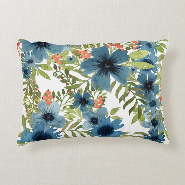 Blue floral pattern decorative cushion (Front)