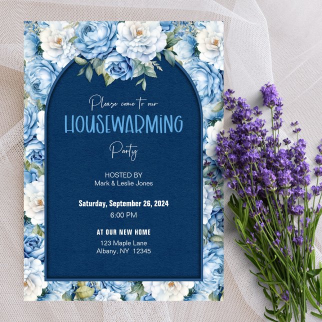 Blue Floral Pattern Elegant Housewarming Party  Invitation (Creator Uploaded)