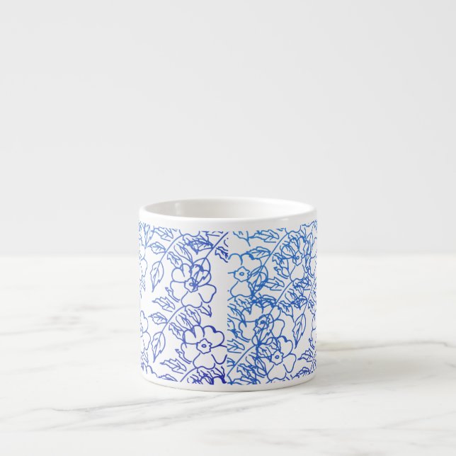 Blue Floral Pattern Espresso Cup (Front)