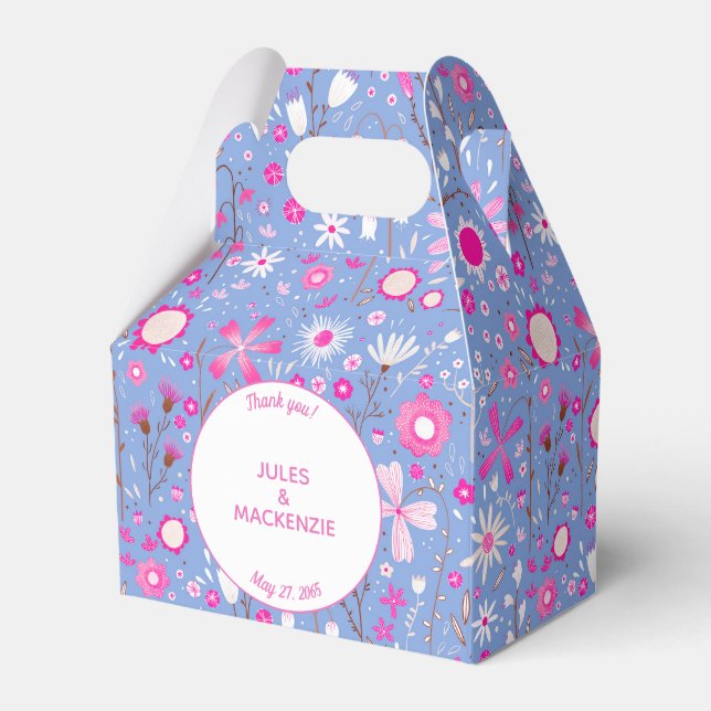 Blue Floral Pattern Favour Box (Front Side)