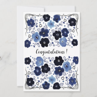 Blue Floral Pattern Happy Congratulations Card