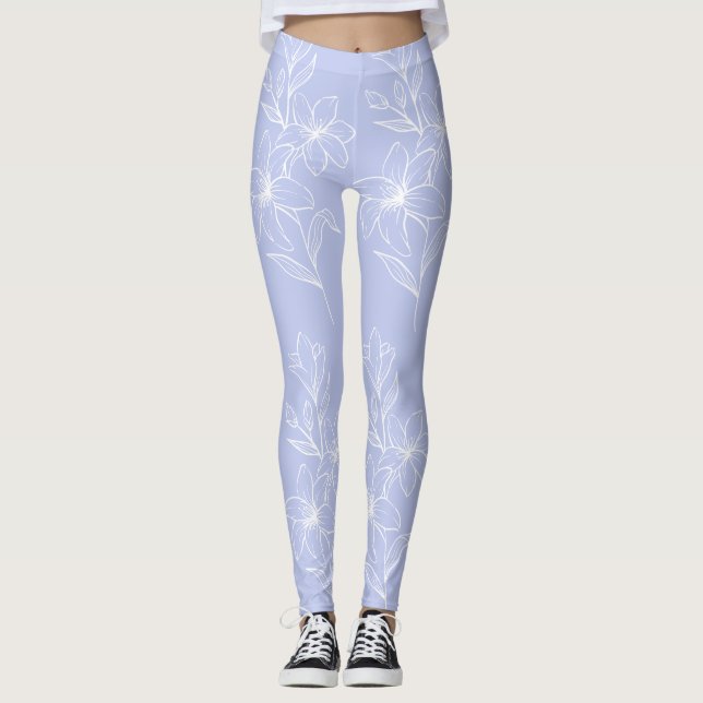 Blue Floral Pattern Leggings (Front)