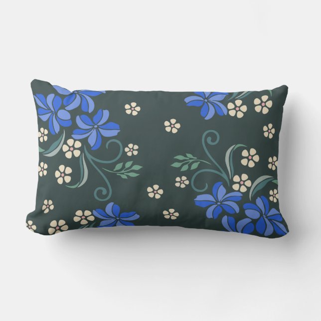 Blue Floral Pattern    Lumbar Cushion (Front)