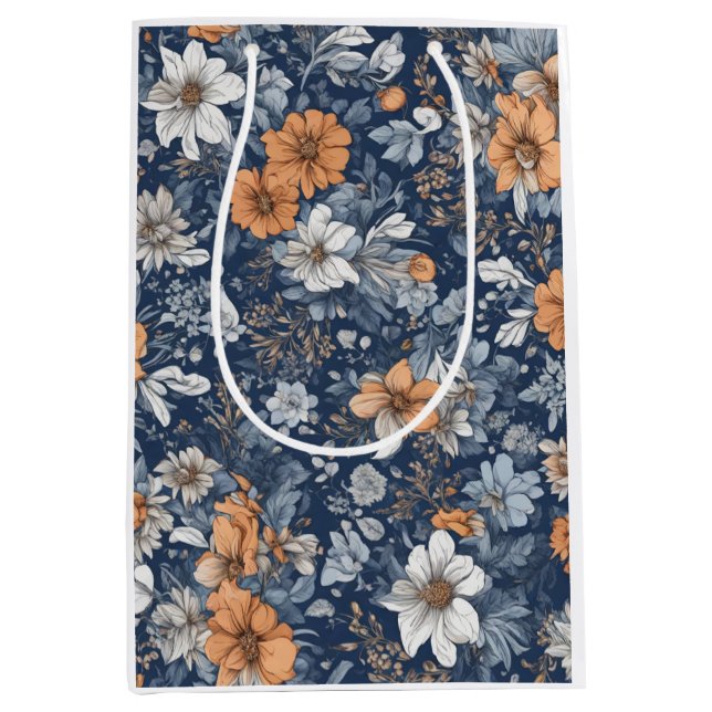 Blue Floral pattern Medium Gift Bag (Front)