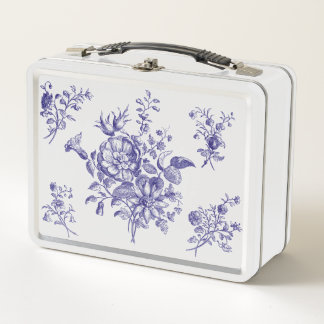 Blue Floral Pattern Metal Lunchbox