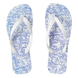 blue floral pattern on white  thongs