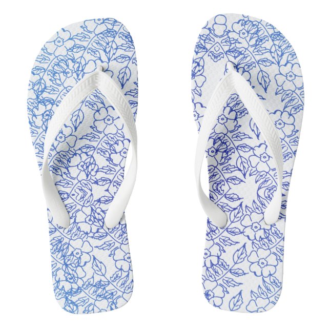 blue floral pattern on white  thongs (Footbed)