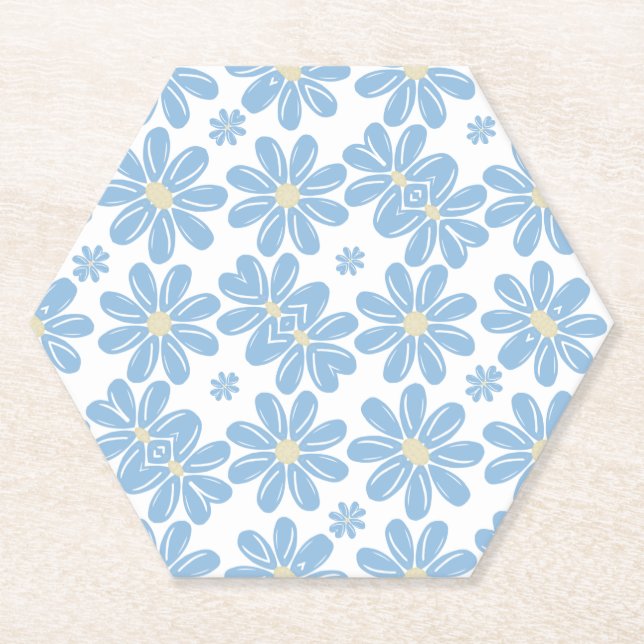 Blue Floral Pattern - Paper Coasters (Front)