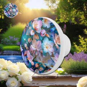 Blue Floral Pattern Pastels Ceramic Knob