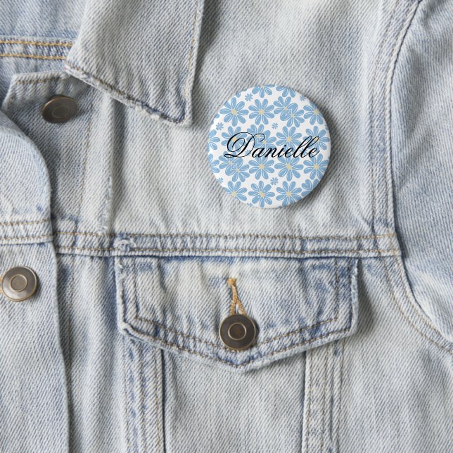 Blue Floral Pattern - Personalised Button (In Situ)
