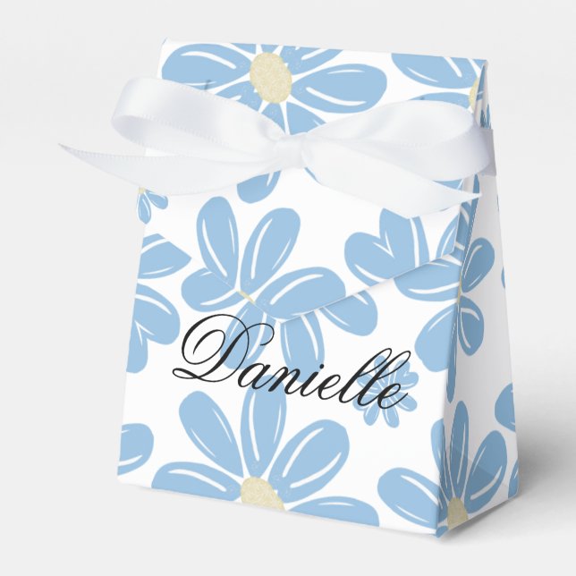 Blue Floral Pattern - Personalised Favour Box (Front Side)