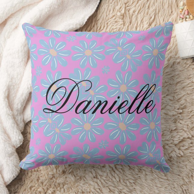 Blue Floral Pattern - Personalised Throw Pillow (Blanket)