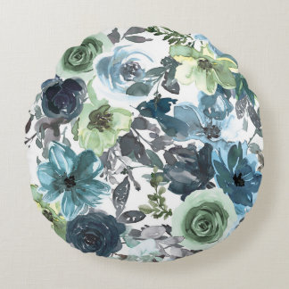 Blue floral pattern round cushion