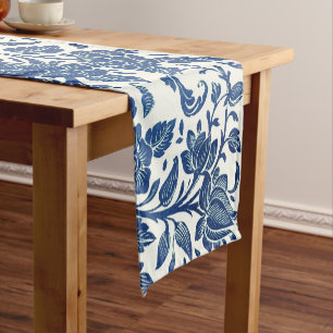 Blue Floral Pattern Short Table Runner