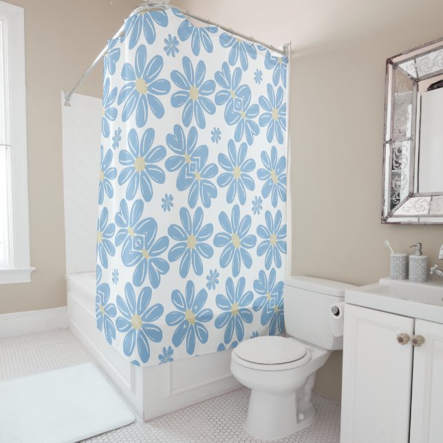 Blue Floral Pattern - Shower Curtain (In Situ)