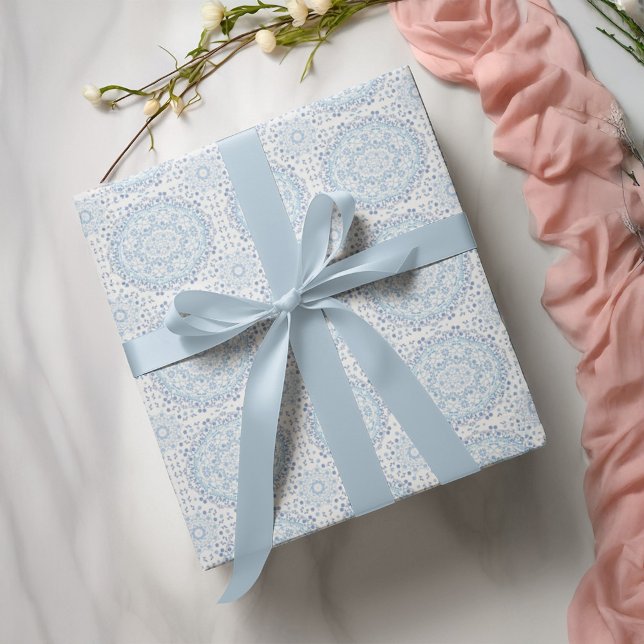 Blue Floral Pattern Simple Mandala Wrapping Paper (Blue mandala pattern wrapping paper)