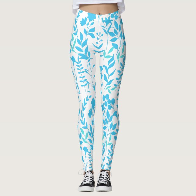 Blue Floral pattern.ST01 No BG Leggings (Front)