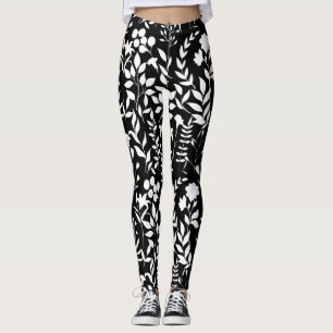 Blue Floral pattern.ST02. white Black BG Leggings